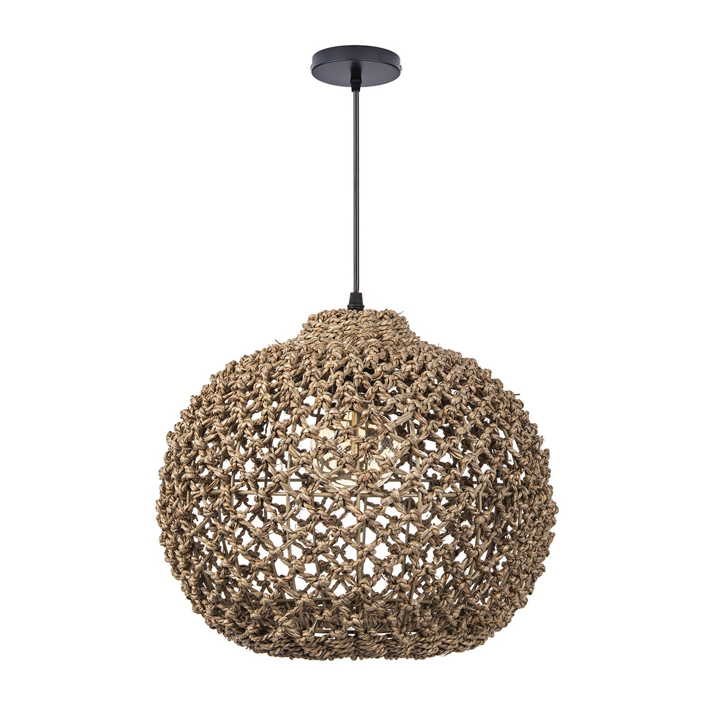 Ceiling Hanging Fixture Natural Seagrass Pendant Lighting Rattan Single Light Weaving Lampshade for Restaurant Bar