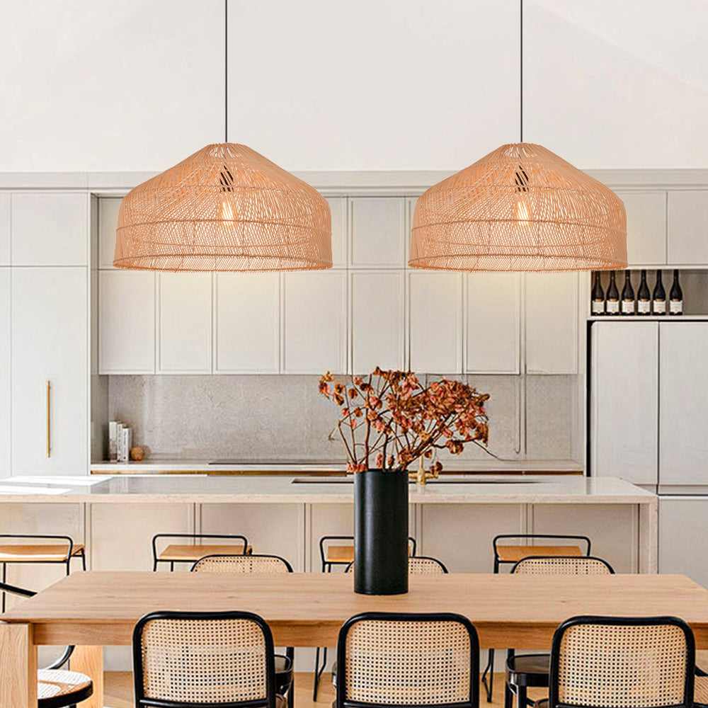 (Q)23 Inch Bohemian Style Pendant Light,Japanese Bamboo and Rattan Hand Woven Pendant Light,Suitable for Kitchen Island,Bedroom,Living Room
