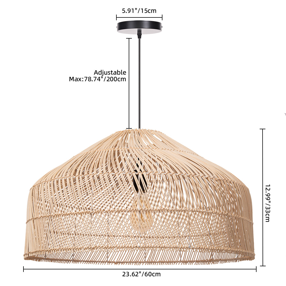 (Q)23 Inch Bohemian Style Pendant Light,Japanese Bamboo and Rattan Hand Woven Pendant Light,Suitable for Kitchen Island,Bedroom,Living Room