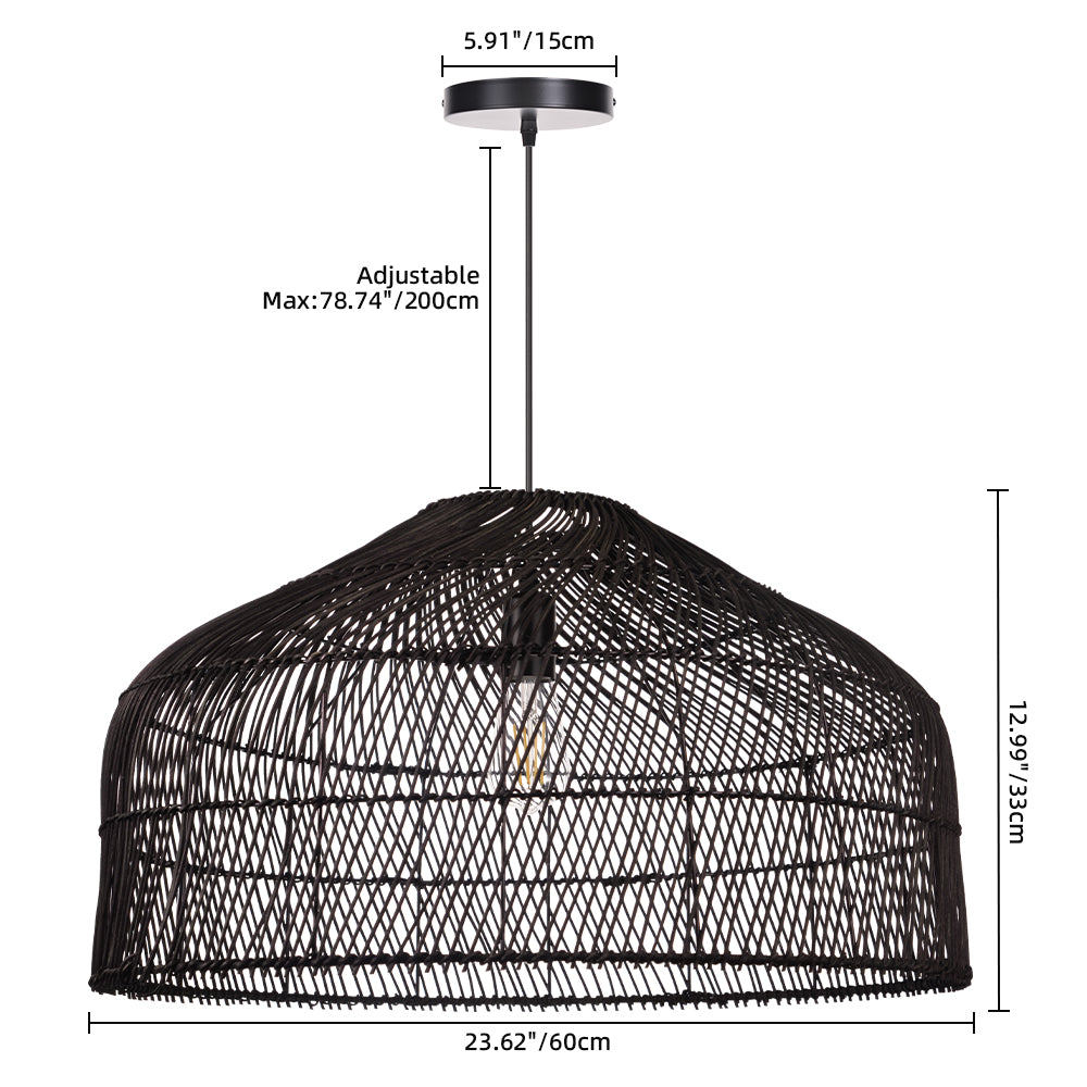 (Q)23 Inch Bohemian Style Pendant Light,Japanese Bamboo and Rattan Hand Woven Pendant Light,Suitable for Kitchen Island,Bedroom,Living Room