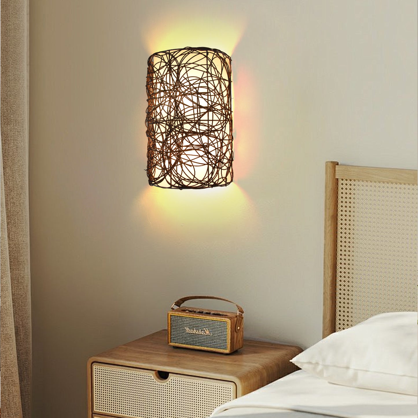 (Z) Wall lamps Rattan wall lamps Hand-woven rattan wall lamps Vintage lamps Retro style wall lamps Suitable for living room bedroom wall lamps