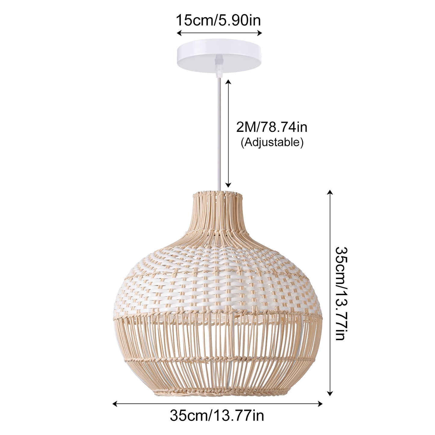 (M)Rattan Pendant Light  Wicker Chandelier Coastal Handmade Woven Hanging Ceiling Lighting Fixtures Lampshade for Living Room Bedroom