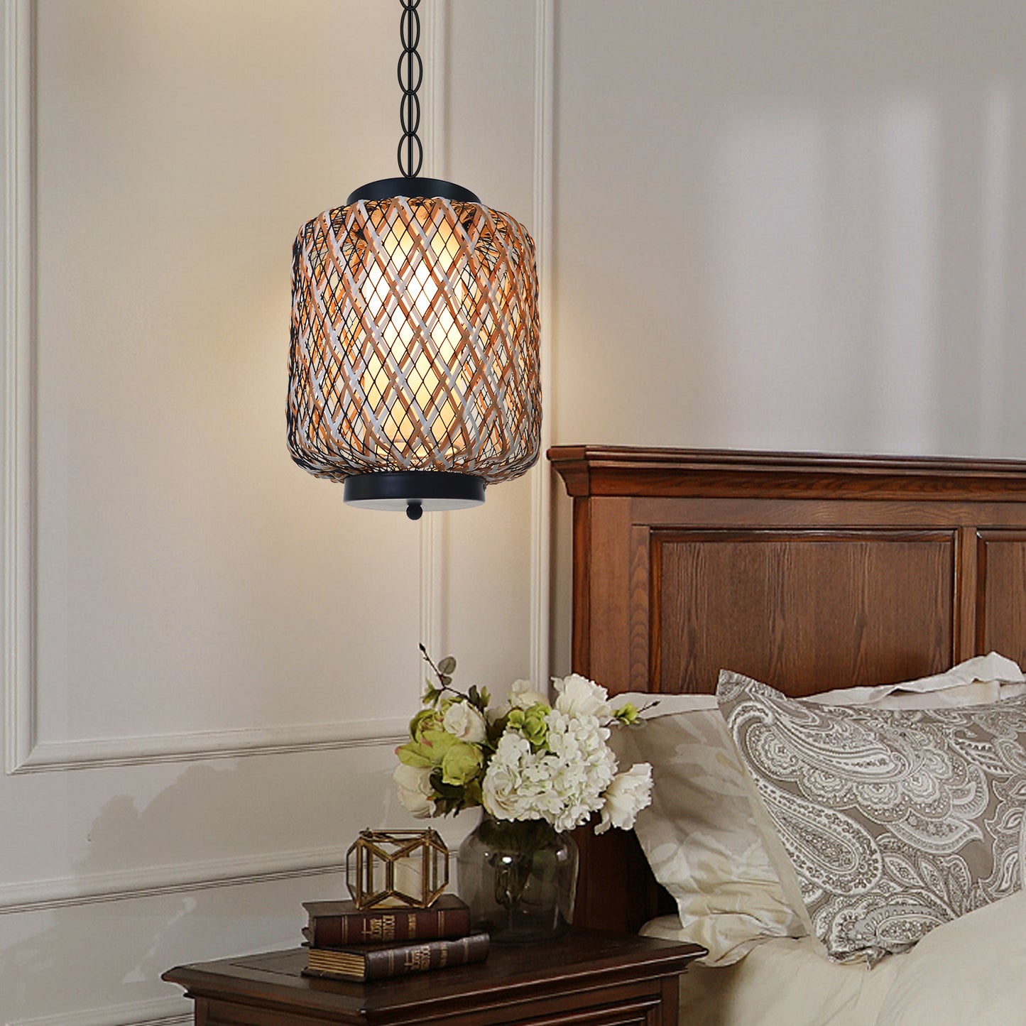 (Q)Outdoor Waterproof Rattan Decorative Pendant Light,Modern Minimalist Style Pendant light, Suitable for Living Room, Dining Room, Bedroom