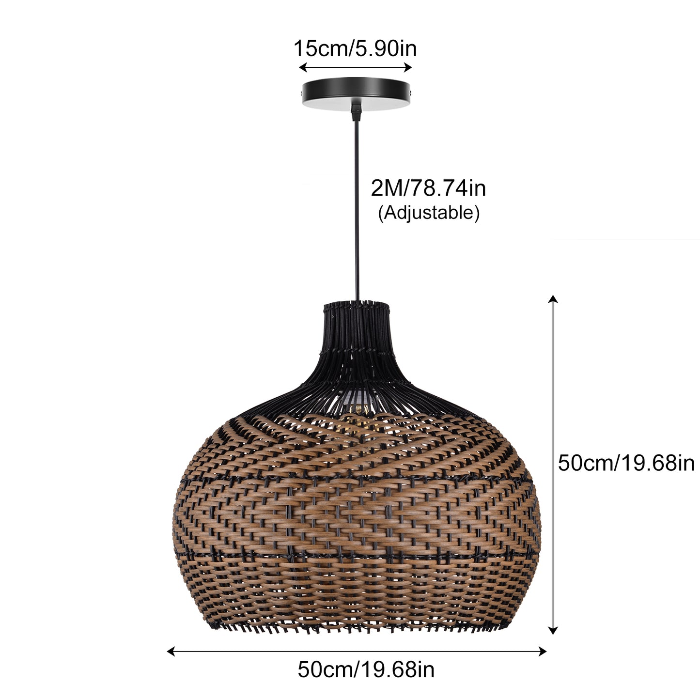 (Q)15.75 Inch Woven Rattan Pendant Light,Retro Style Creative Lantern Lampshade,Suitable for Living Room,Bedroom,Bining room, Farmhouse