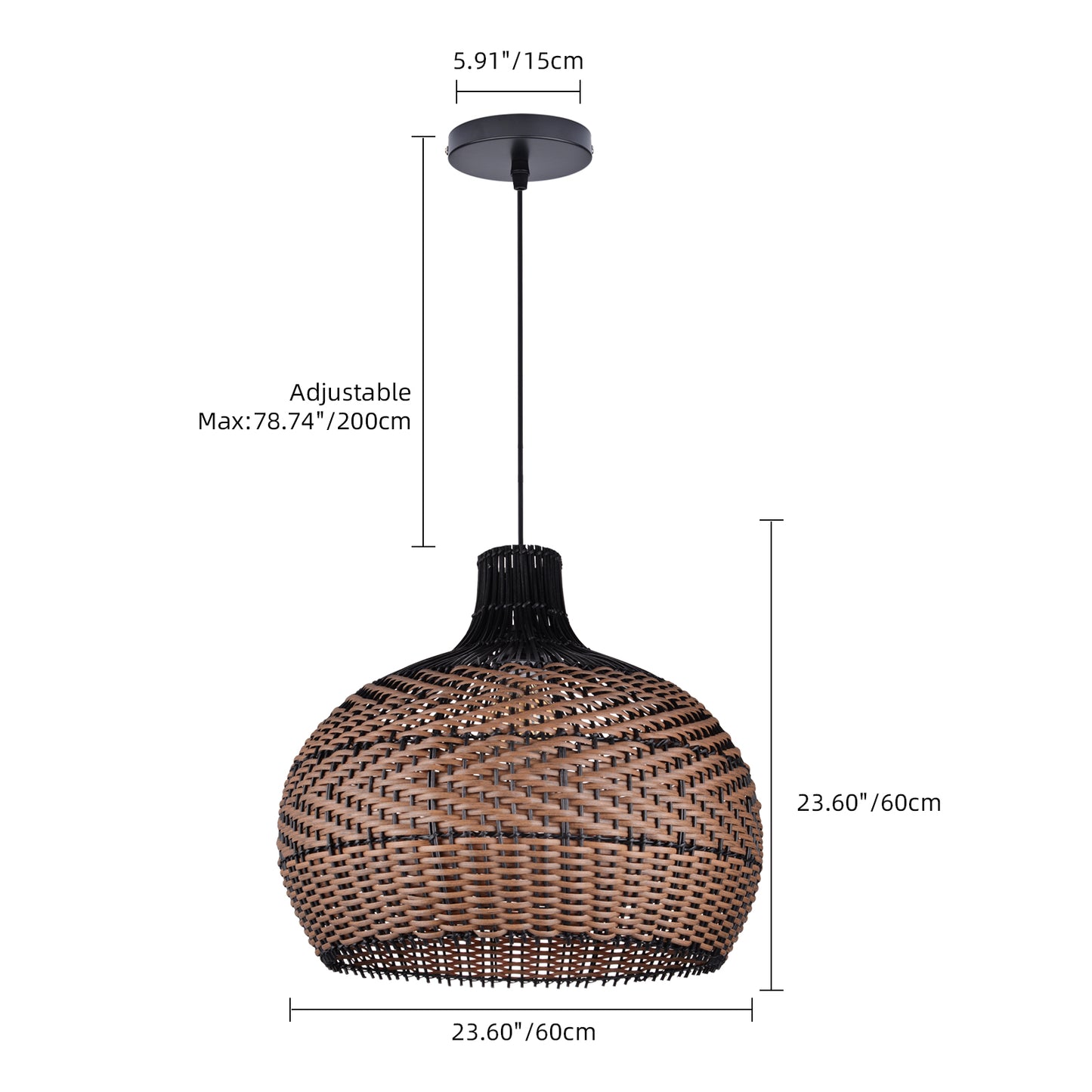 (Q)15.75 Inch Woven Rattan Pendant Light,Retro Style Creative Lantern Lampshade,Suitable for Living Room,Bedroom,Bining room, Farmhouse