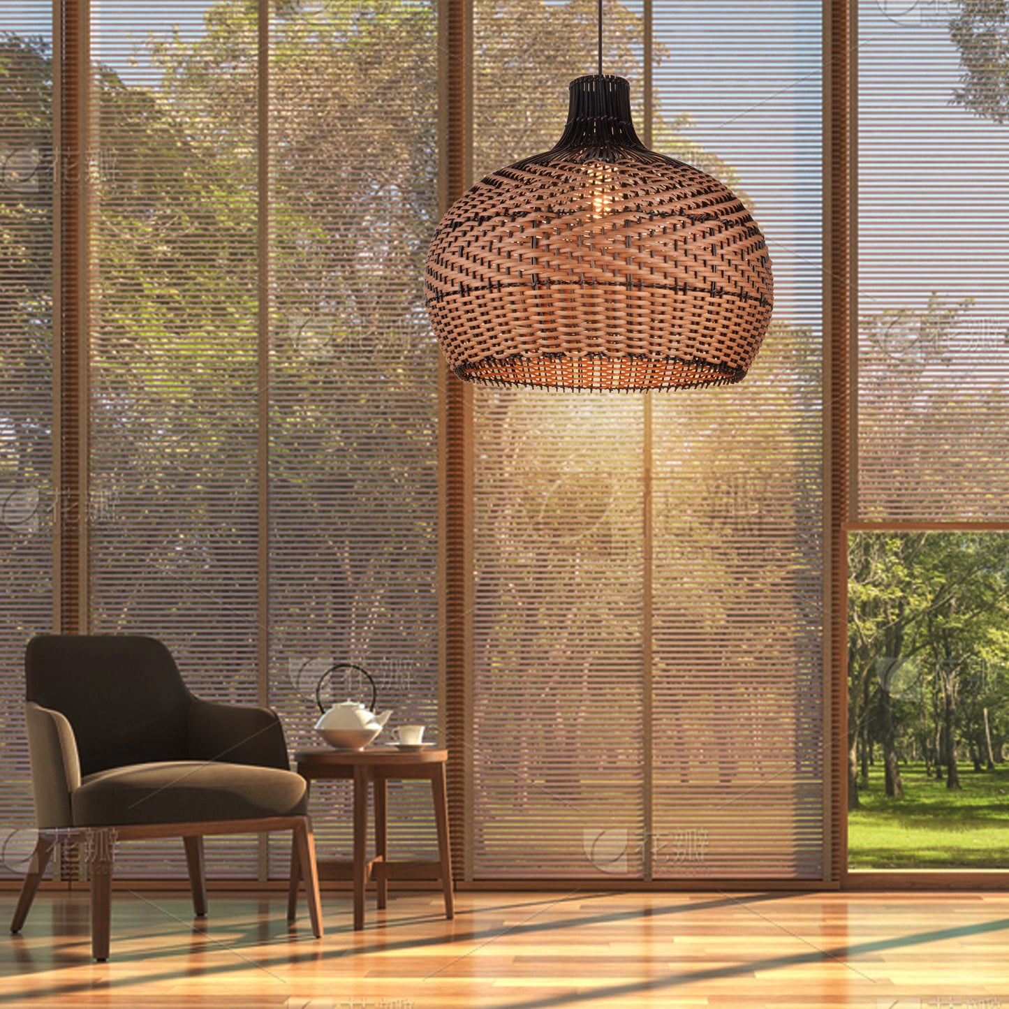 (Q)15.75 Inch Woven Rattan Pendant Light,Retro Style Creative Lantern Lampshade,Suitable for Living Room,Bedroom,Bining room, Farmhouse
