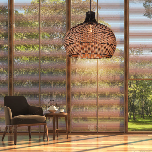 (Q)15.75 Inch Woven Rattan Pendant Light,Retro Style Creative Lantern Lampshade,Suitable for Living Room,Bedroom,Bining room, Farmhouse