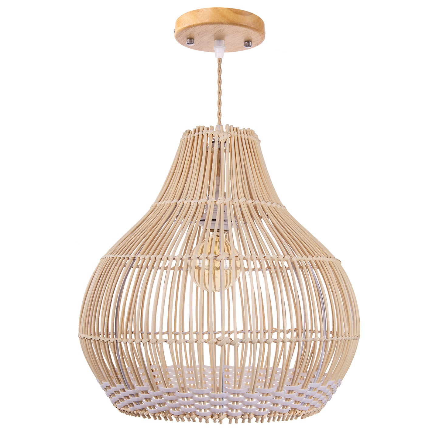 (M) White Rattan Pendant Lighting Handmade Lighting Fixture for Living Room