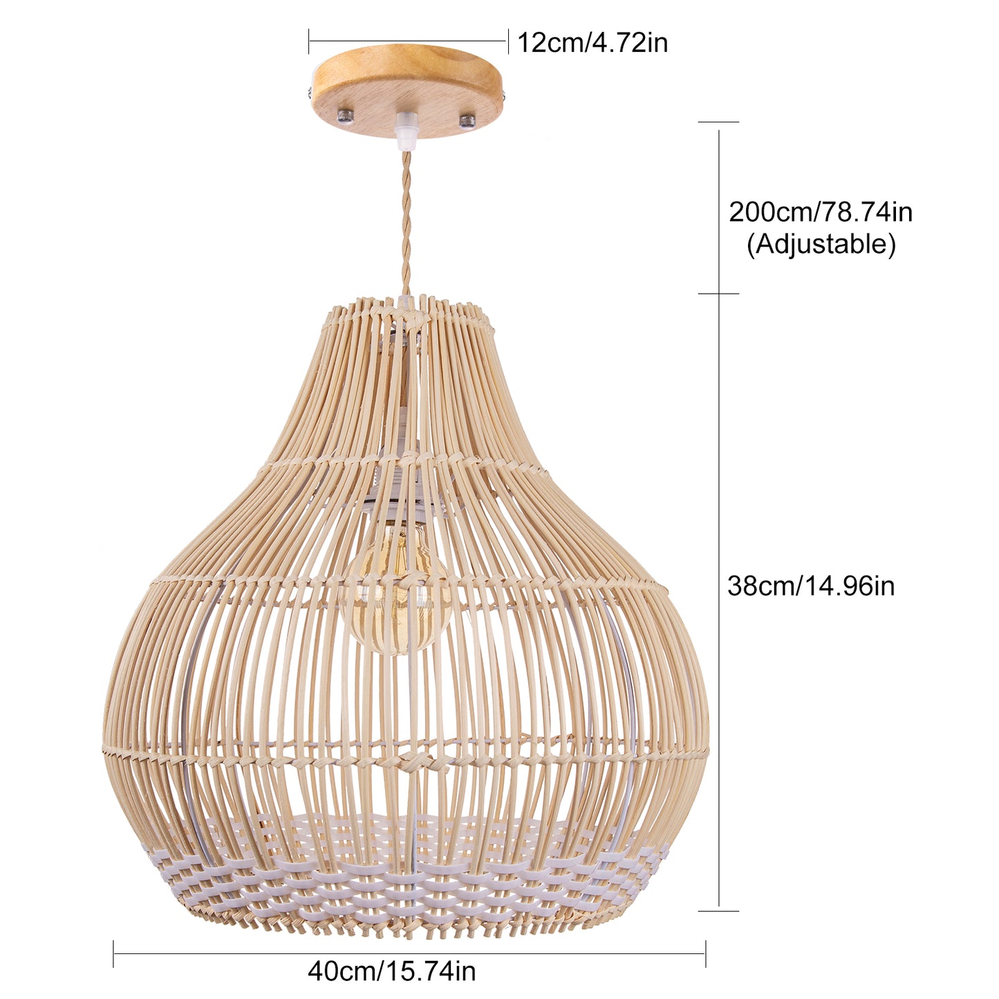 (M) White Rattan Pendant Lighting Handmade Lighting Fixture for Living Room