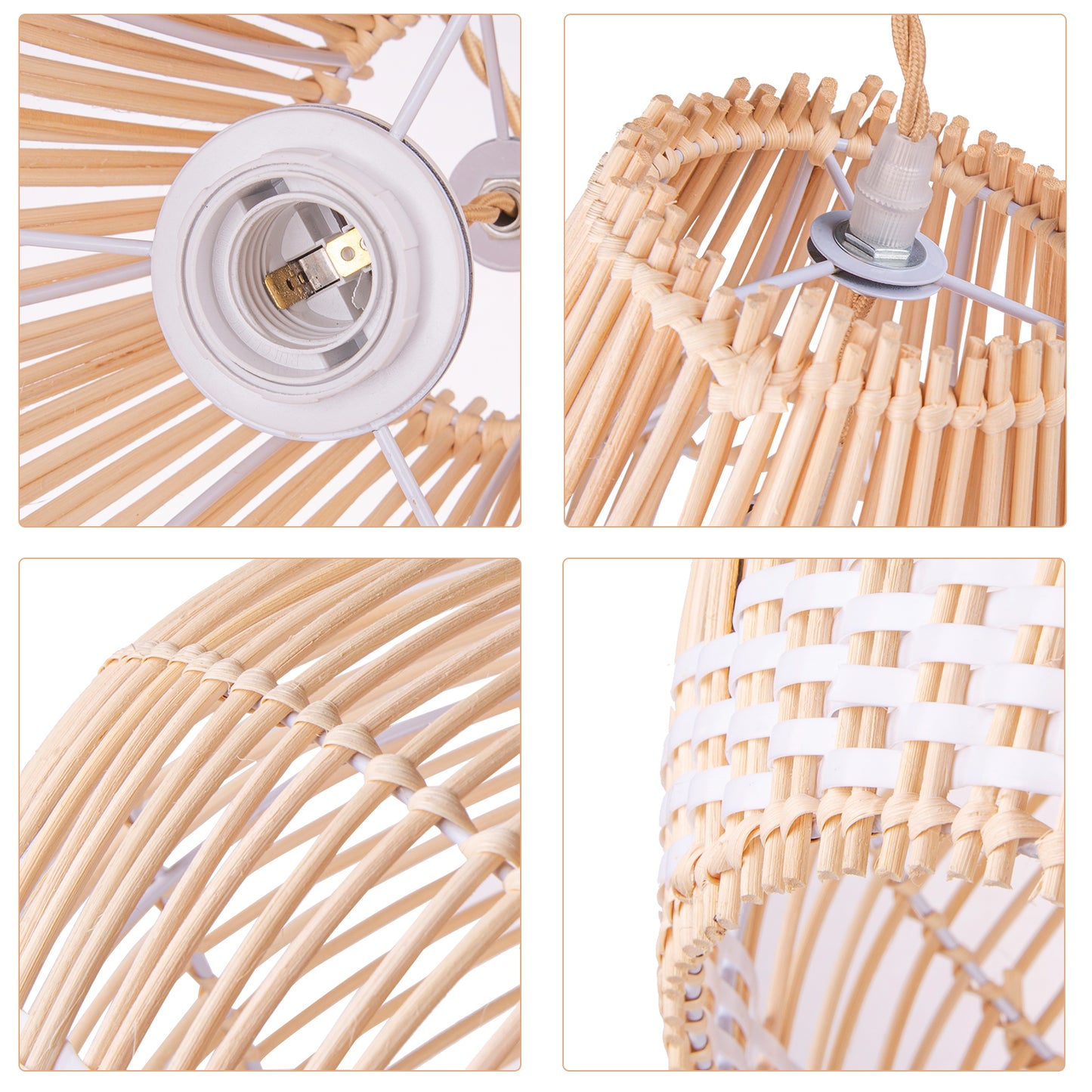 (M) White Rattan Pendant Lighting Handmade Lighting Fixture for Living Room