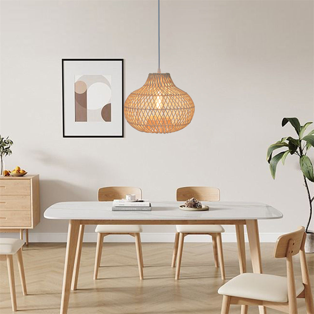 (M)1-Light Rattan Pendant Lighting Globe Handmade Lampshade for Bedroom
