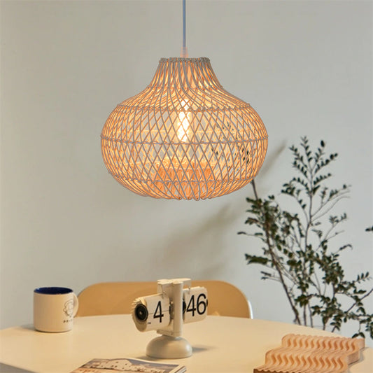 (M)1-Light Rattan Pendant Lighting Globe Handmade Lampshade for Bedroom