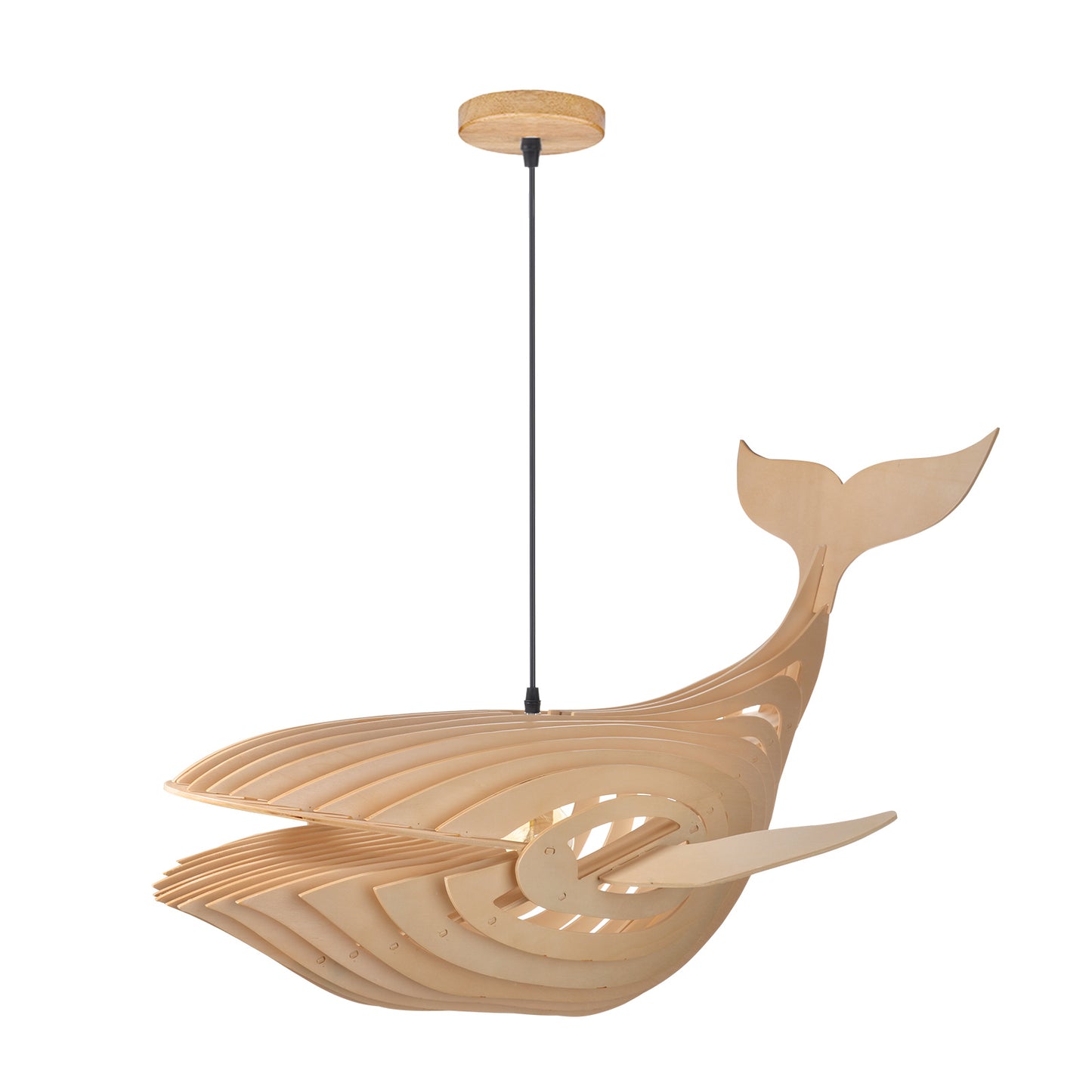 (M) Fish Natural Wood Pendant Light Hanging Chandelier Handmade for Kitchen Island Living Room Bedroom