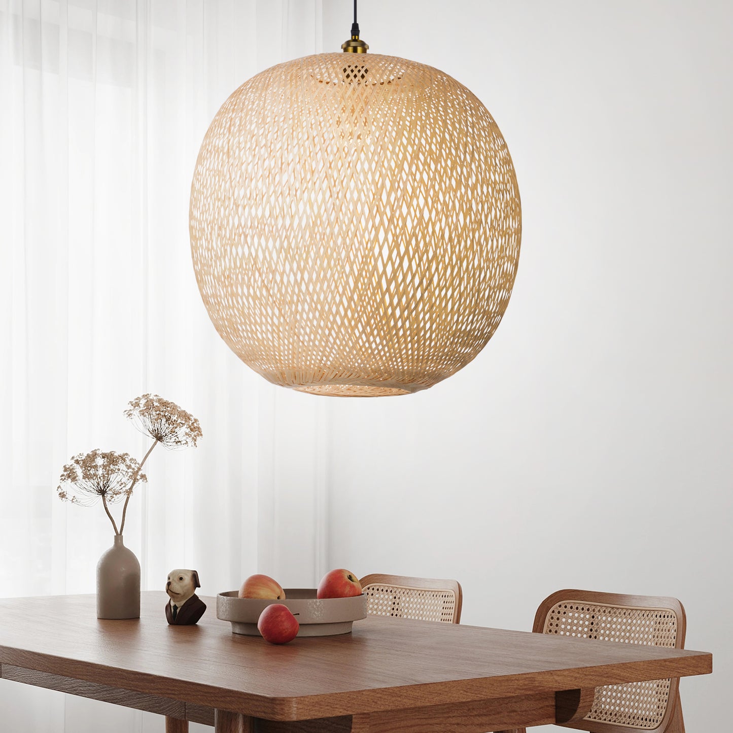 (Z)ARTURESTHOME Natural Bamboo Hand-Woven Chandelier Ceiling Light Fixture Simple Modern Chinese Lamps and Lanterns Decoration