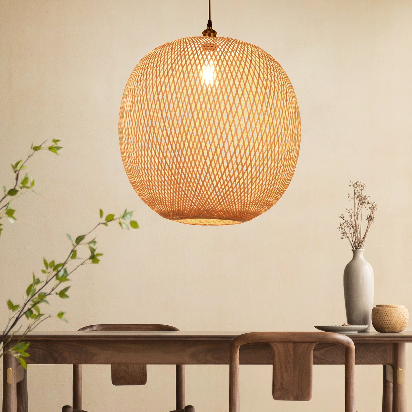 (Z)ARTURESTHOME Natural Bamboo Hand-Woven Chandelier Ceiling Light Fixture Simple Modern Chinese Lamps and Lanterns Decoration