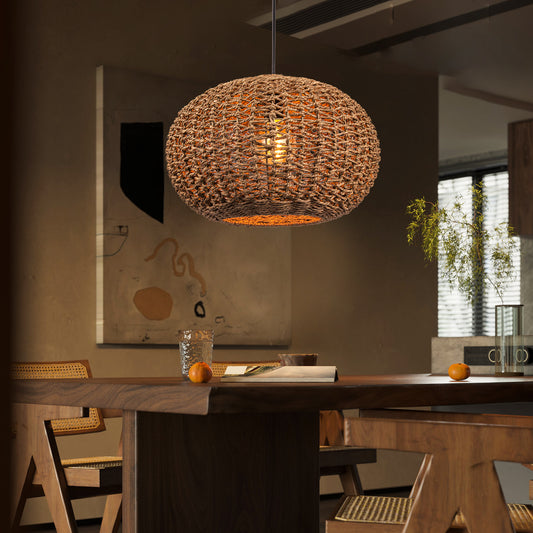 (Q)Handmade Natural Rattan Pendant Light, Bohemian Style Seaweed Pendant Light, Suitable for Living Rooms, Bedrooms, and Dining Rooms