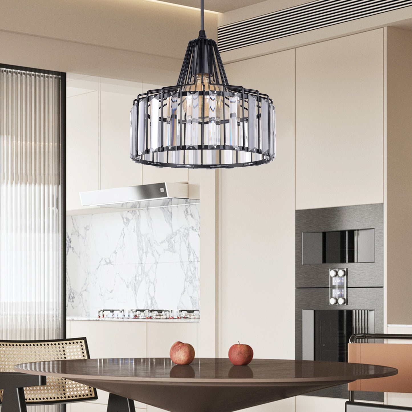 （Q)Modern Nordic Style Black Crystal Chandelier, Creative Personalized Lampshade, Suitable for Dining Rooms, Living Rooms, Kitchens