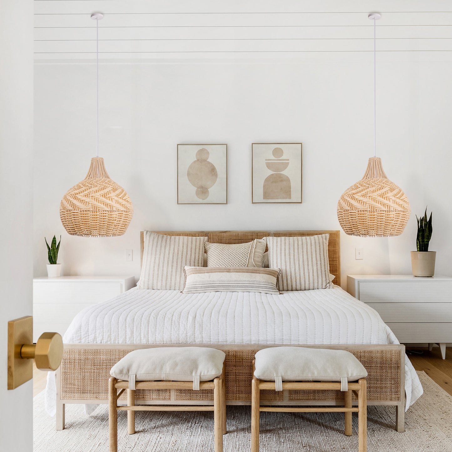(Q)Bohemian Handmade Rattan and Bamboo Pendant Light, Retro Style Garden Pendant Light, Suitable for Dining Rooms, Living Rooms, and Farmhouses.