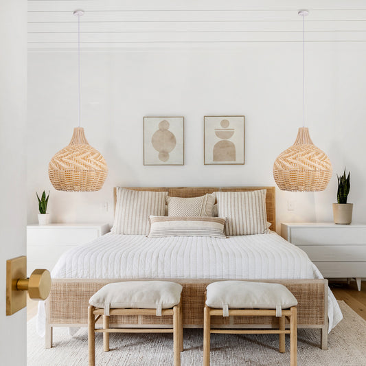 (Q)Bohemian Handmade Rattan and Bamboo Pendant Light, Retro Style Garden Pendant Light, Suitable for Dining Rooms, Living Rooms, and Farmhouses.