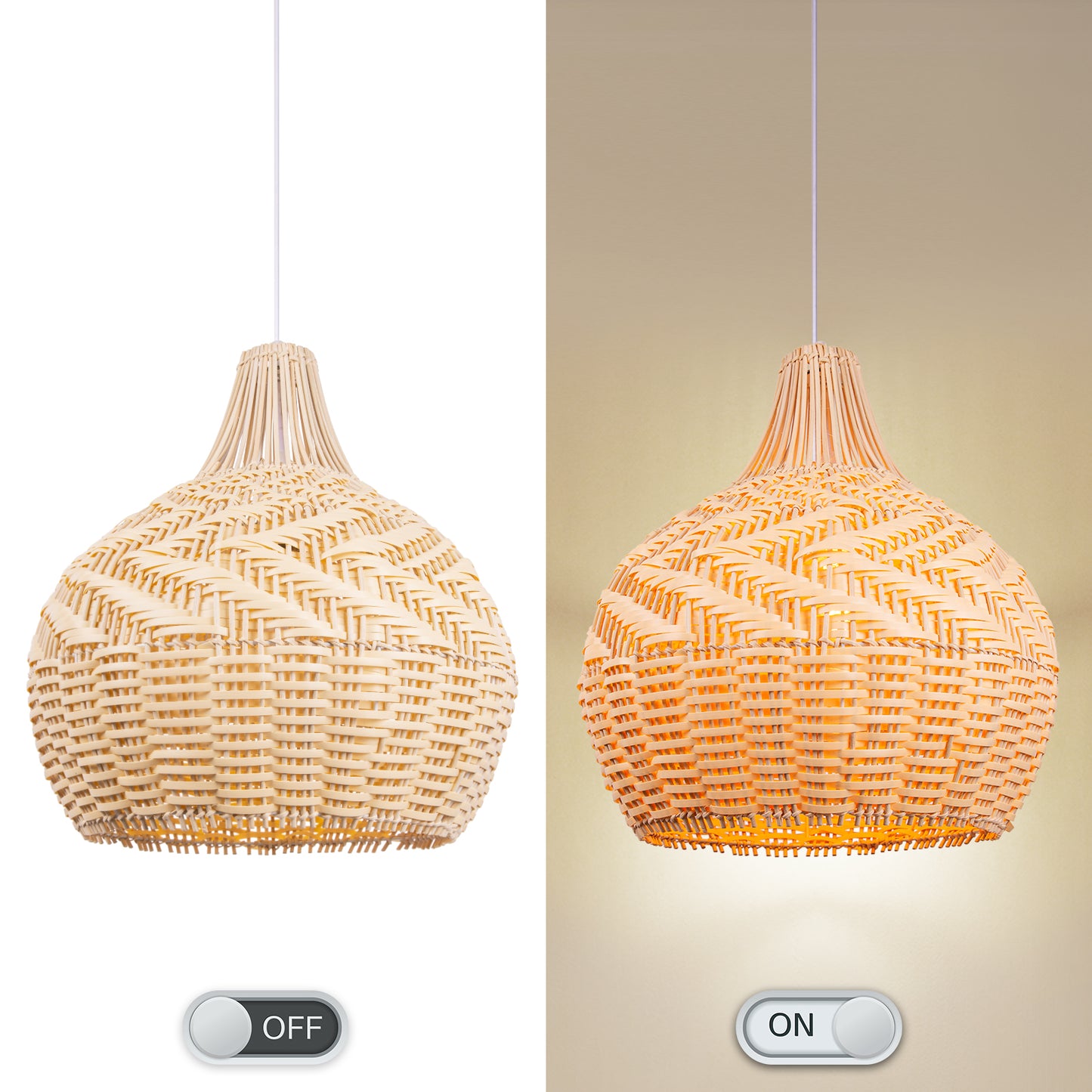 (Q)Bohemian Handmade Rattan and Bamboo Pendant Light, Retro Style Garden Pendant Light, Suitable for Dining Rooms, Living Rooms, and Farmhouses.