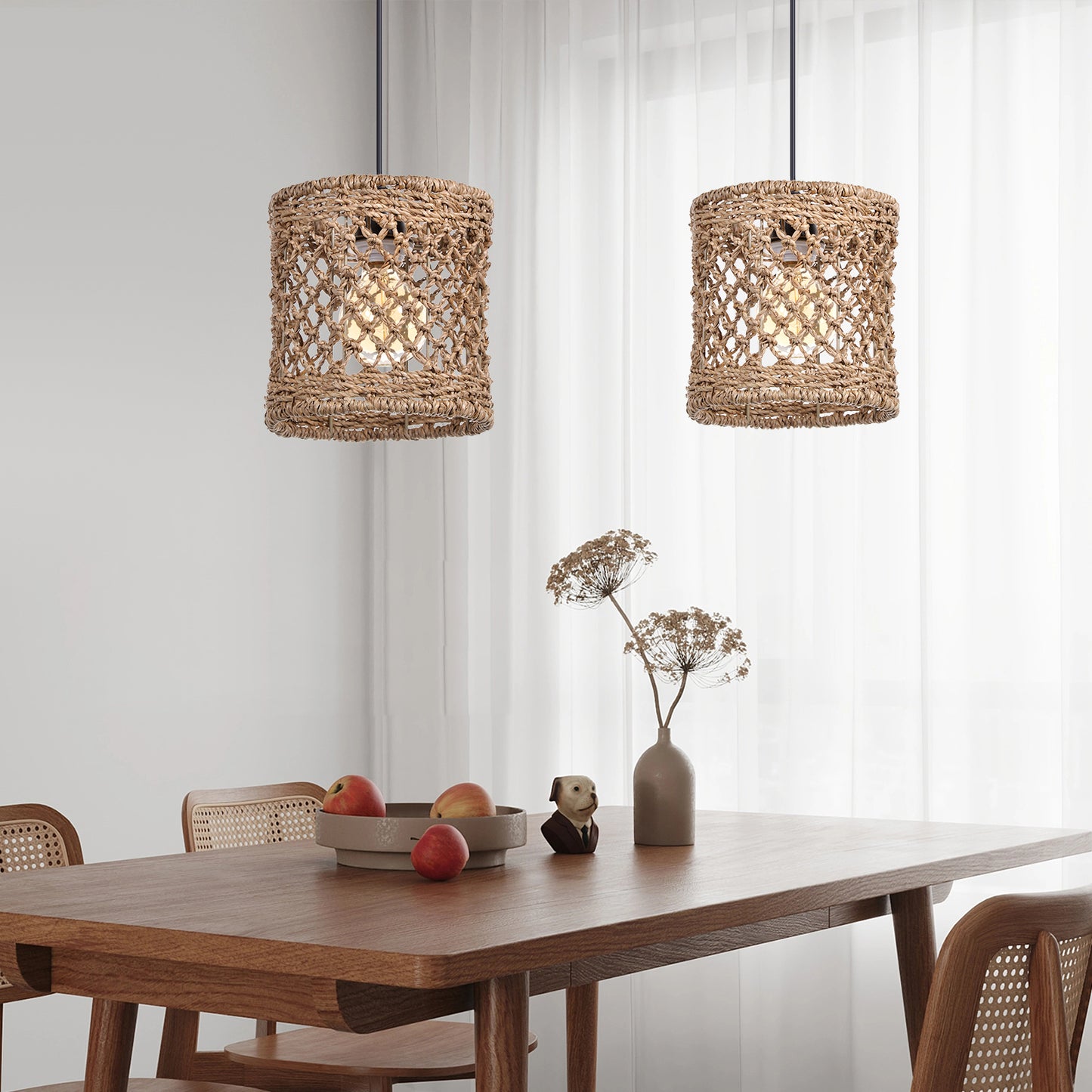 (Z)ARTURESTHOME Handwoven Bamboo Rattan Pendant Light Natural Boho Chic Ceiling Lamp for Home Decor