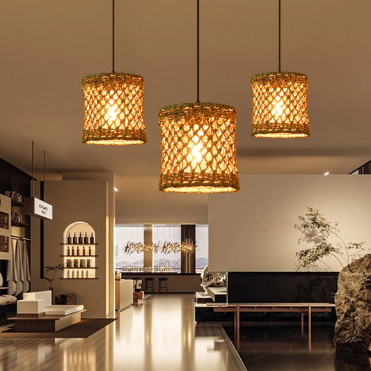 (Z)ARTURESTHOME Handwoven Bamboo Rattan Pendant Light Natural Boho Chic Ceiling Lamp for Home Decor