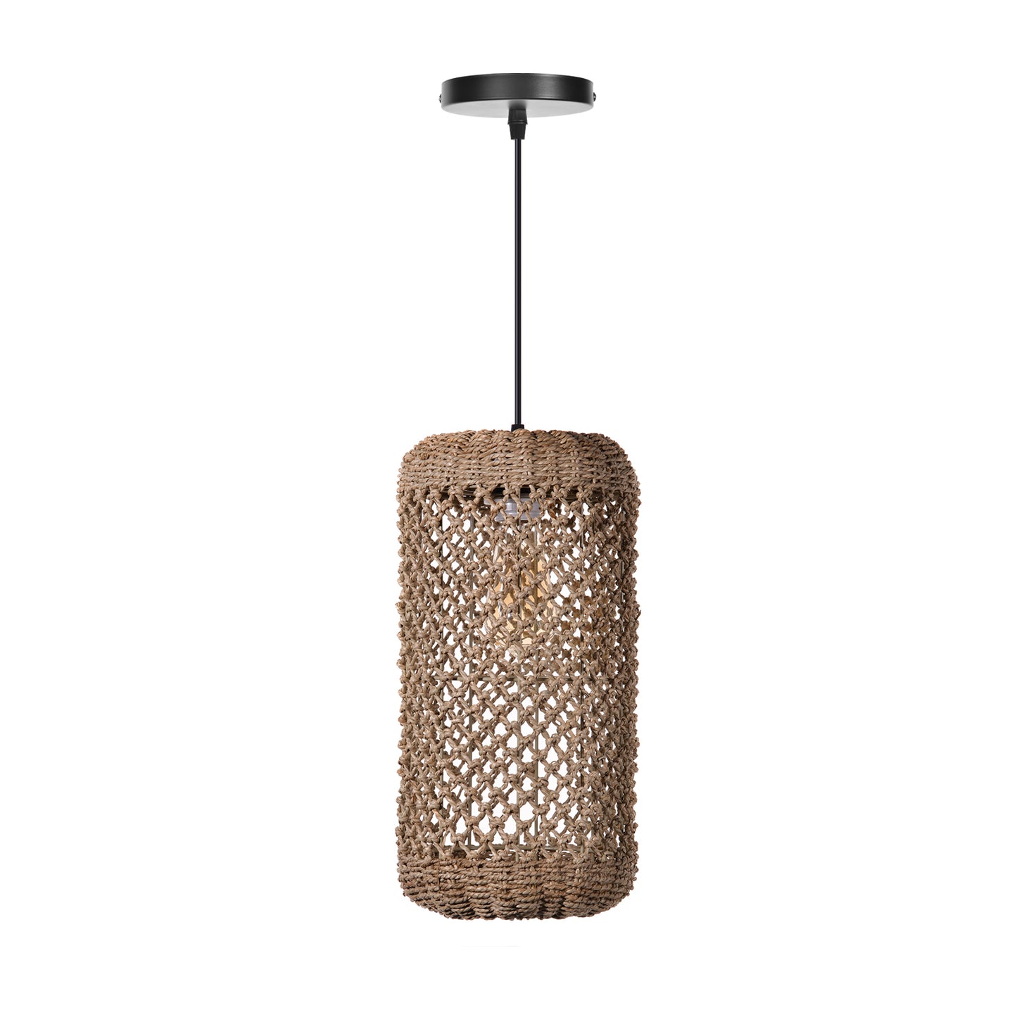 (Z)ARTURESTHOME Handmade Woven Rattan Pendant Light Boho Style Natural Fiber Hanging Lamp Rustic Ceiling Light Fixture