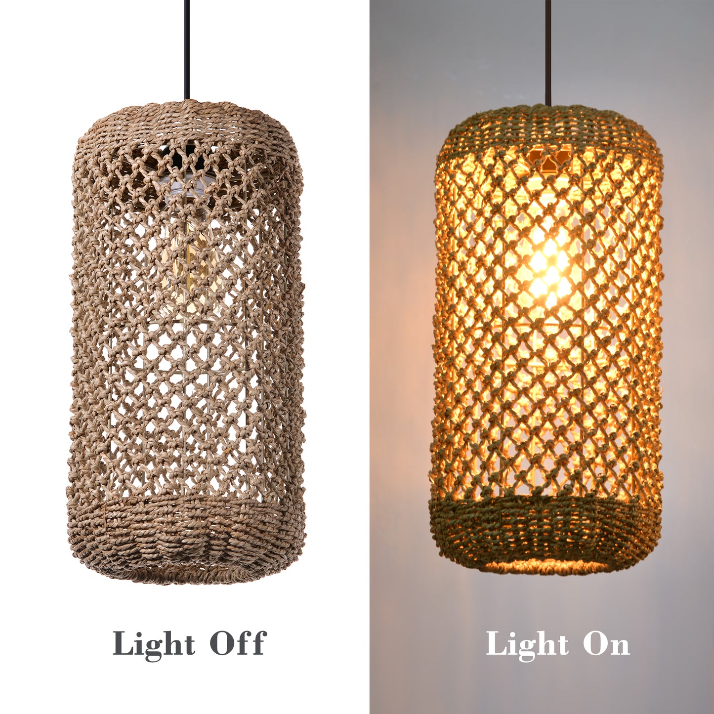 (Z)ARTURESTHOME Handmade Woven Rattan Pendant Light Boho Style Natural Fiber Hanging Lamp Rustic Ceiling Light Fixture