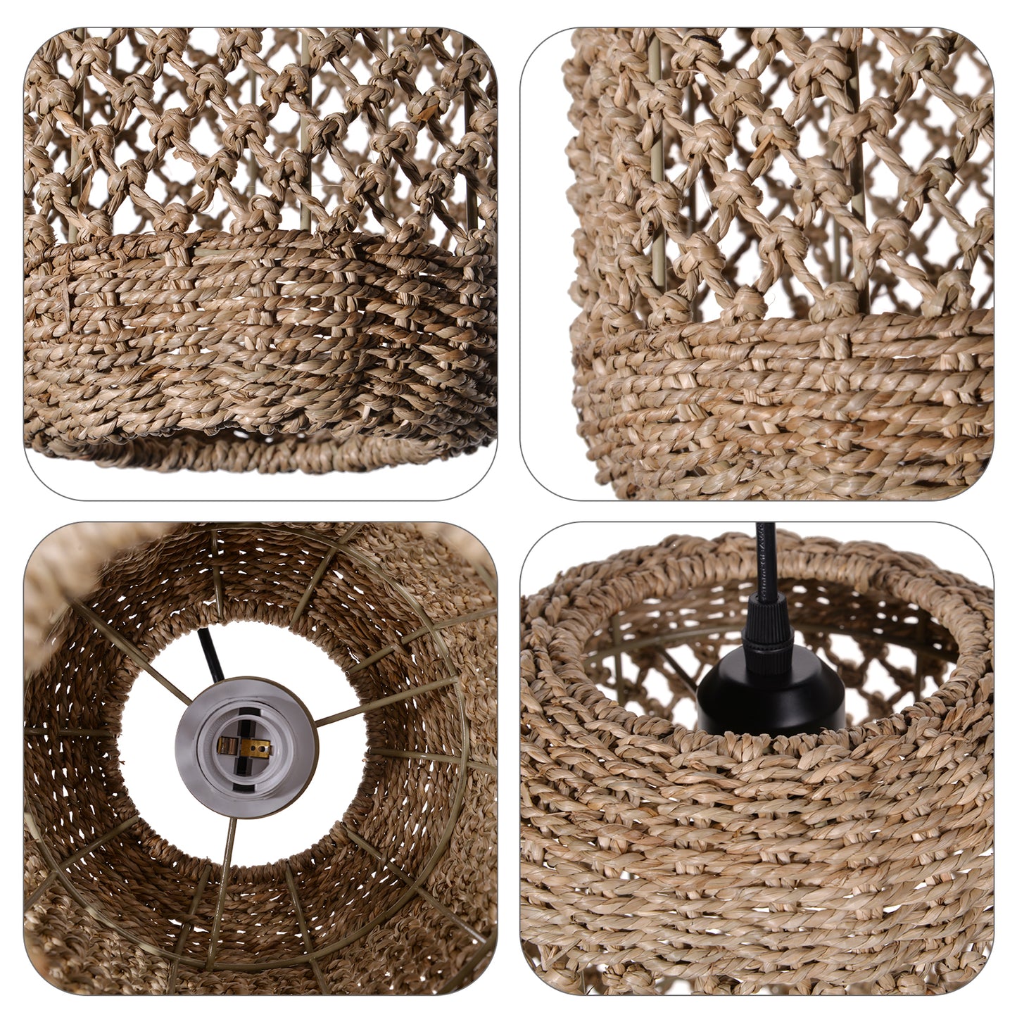 (Z)ARTURESTHOME Handmade Woven Rattan Pendant Light Boho Style Natural Fiber Hanging Lamp Rustic Ceiling Light Fixture