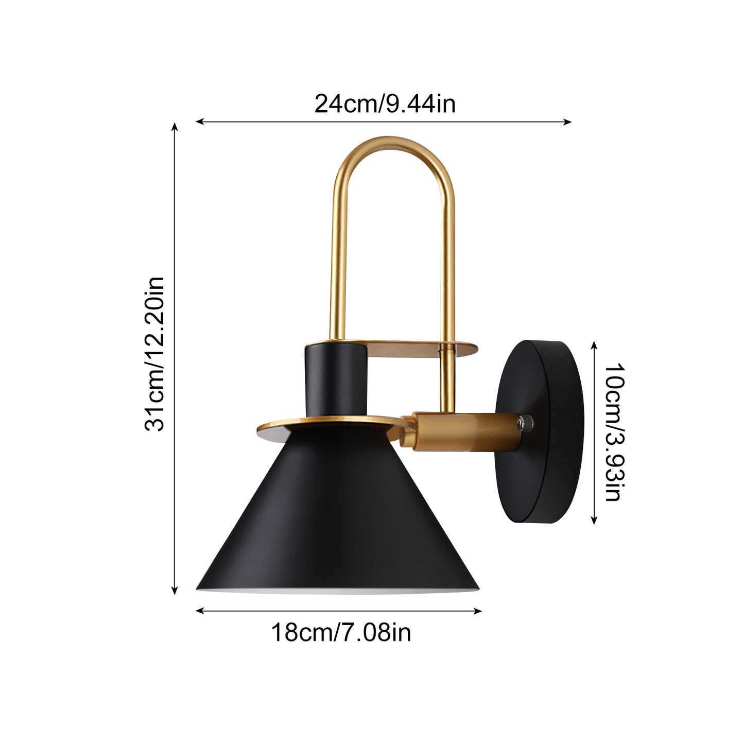 (Z)ARTURESTHOME Modern Black and Gold Wall Sconce LED Light Fixture for Bedroom Living Room Hallway Cone Shape Wall Lamp for Home Decor