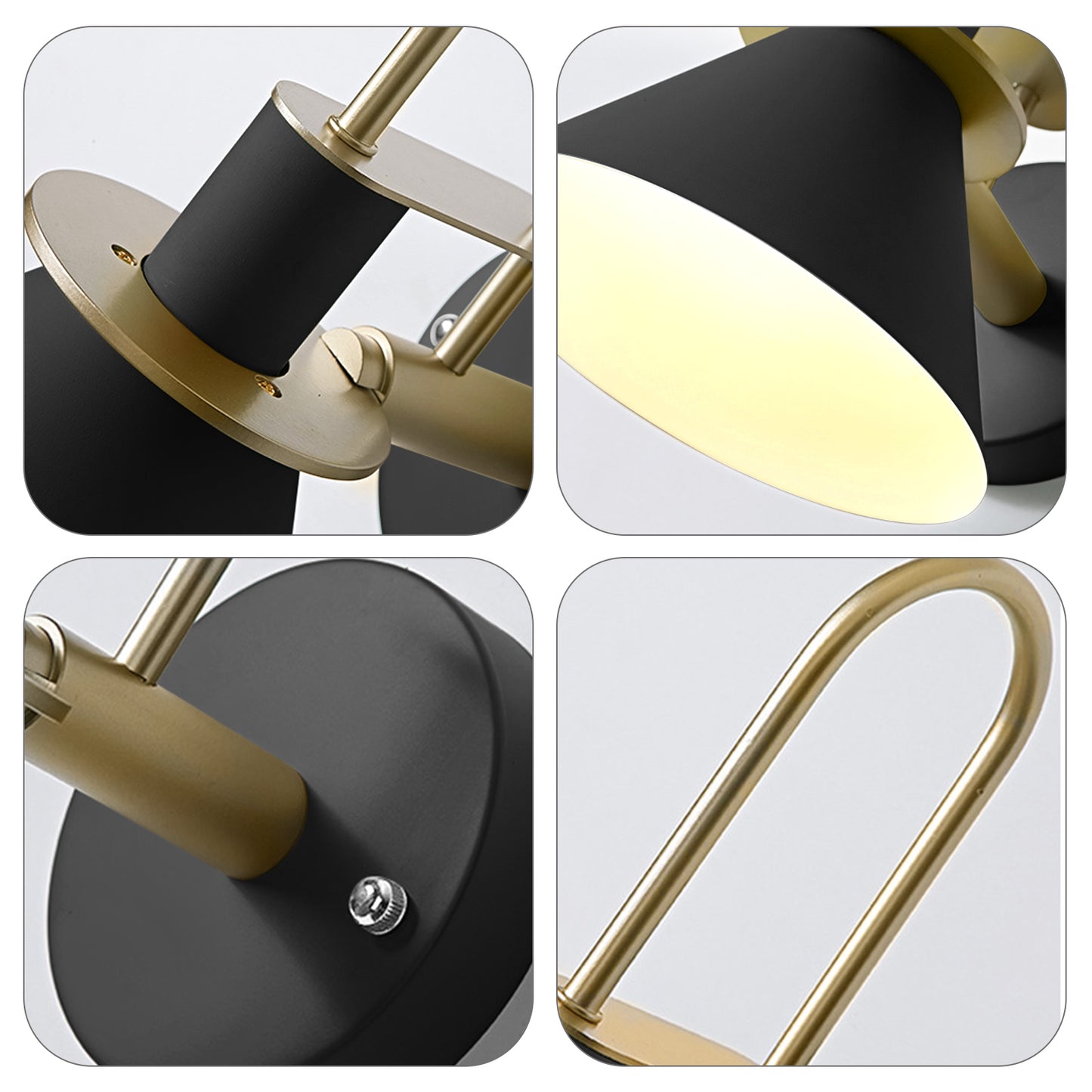 (Z)ARTURESTHOME Modern Black and Gold Wall Sconce LED Light Fixture for Bedroom Living Room Hallway Cone Shape Wall Lamp for Home Decor