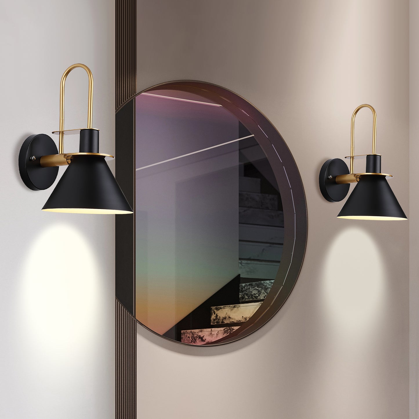 (Z)ARTURESTHOME Modern Black and Gold Wall Sconce LED Light Fixture for Bedroom Living Room Hallway Cone Shape Wall Lamp for Home Decor