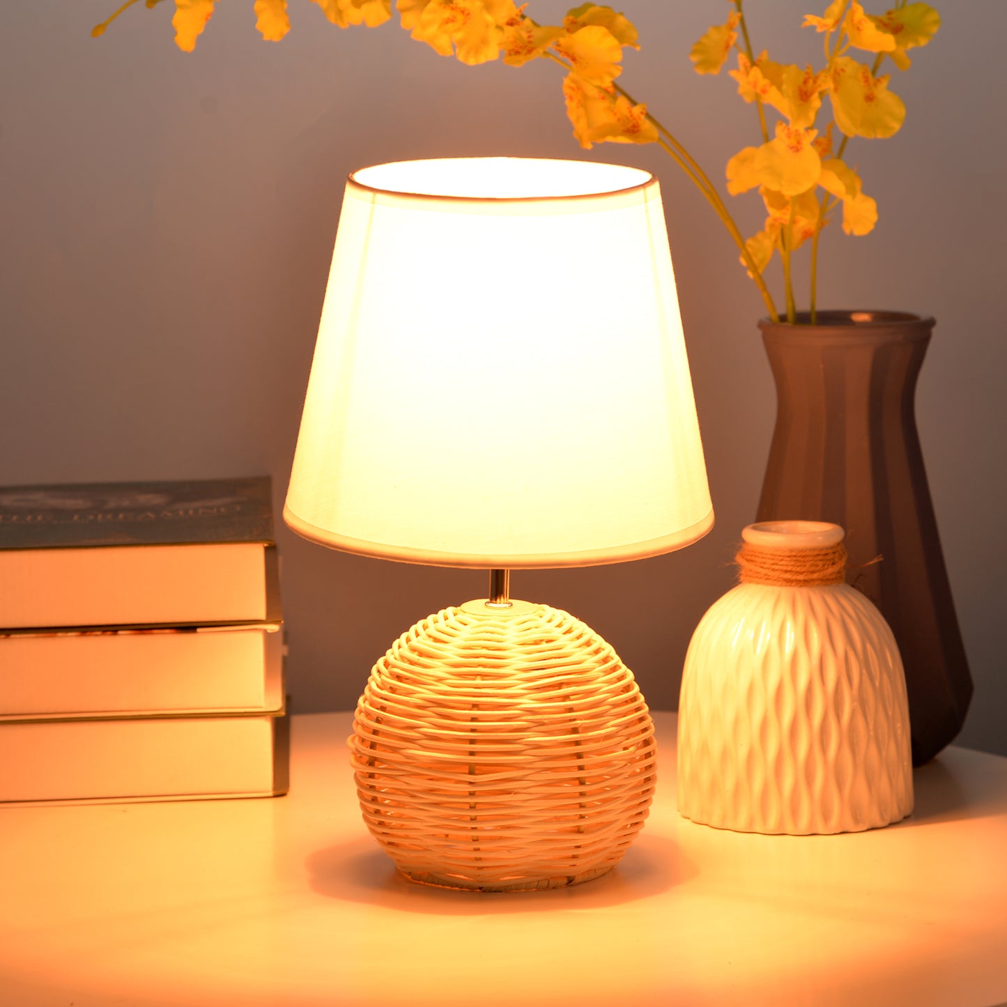 (Z)ARTURESTHOME bedside lamps Table lamps Rattan table lamps for bedroom and living room Bamboo table lamps