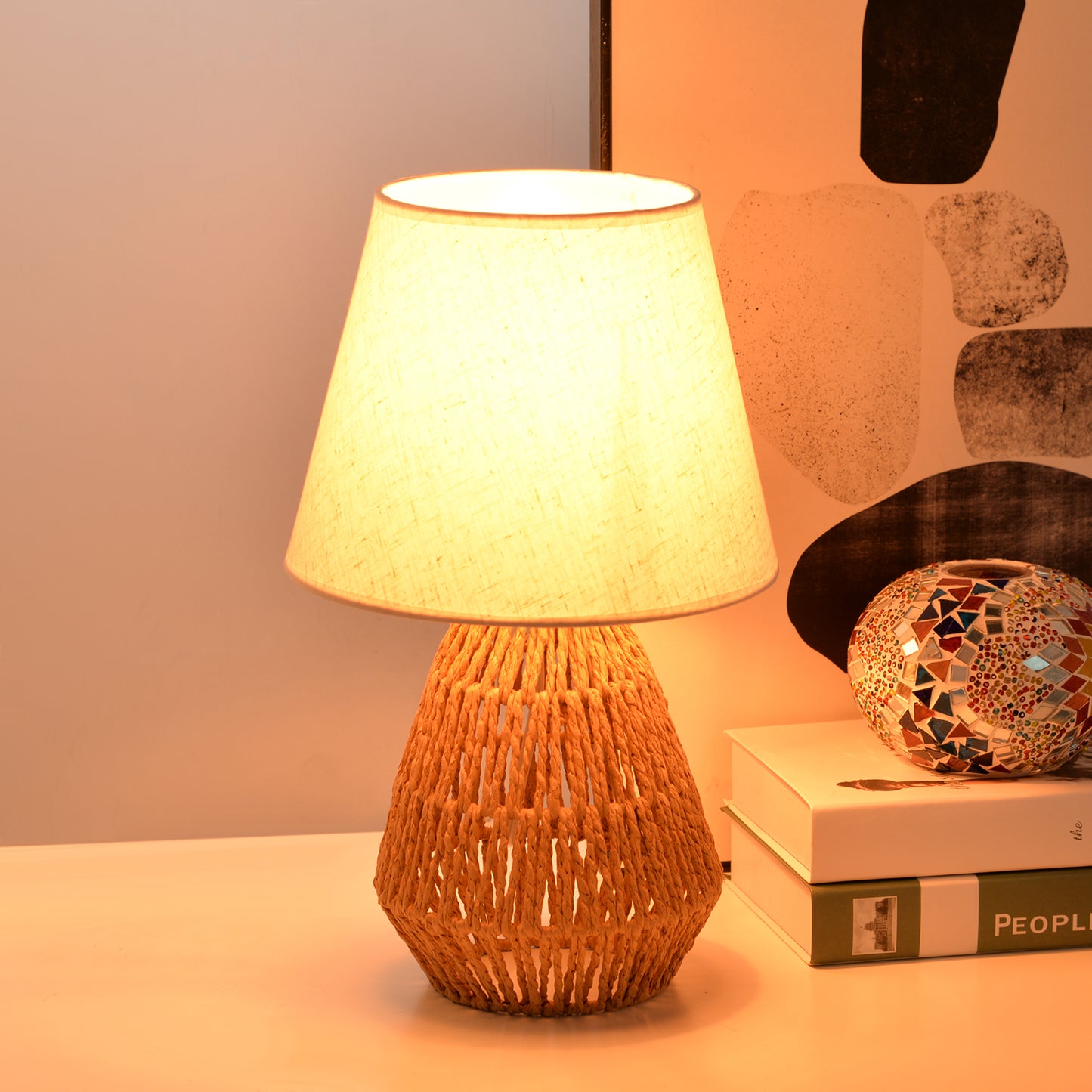 (Z)ARTURESTHOME Bamboo Bedside Lamp Table Lamp Rattan Table Lamp Bamboo table lamp Suitable for bedroom and living room