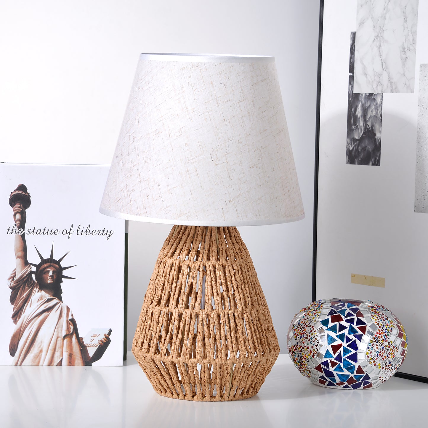 (Z)ARTURESTHOME Bamboo Bedside Lamp Table Lamp Rattan Table Lamp Bamboo table lamp Suitable for bedroom and living room