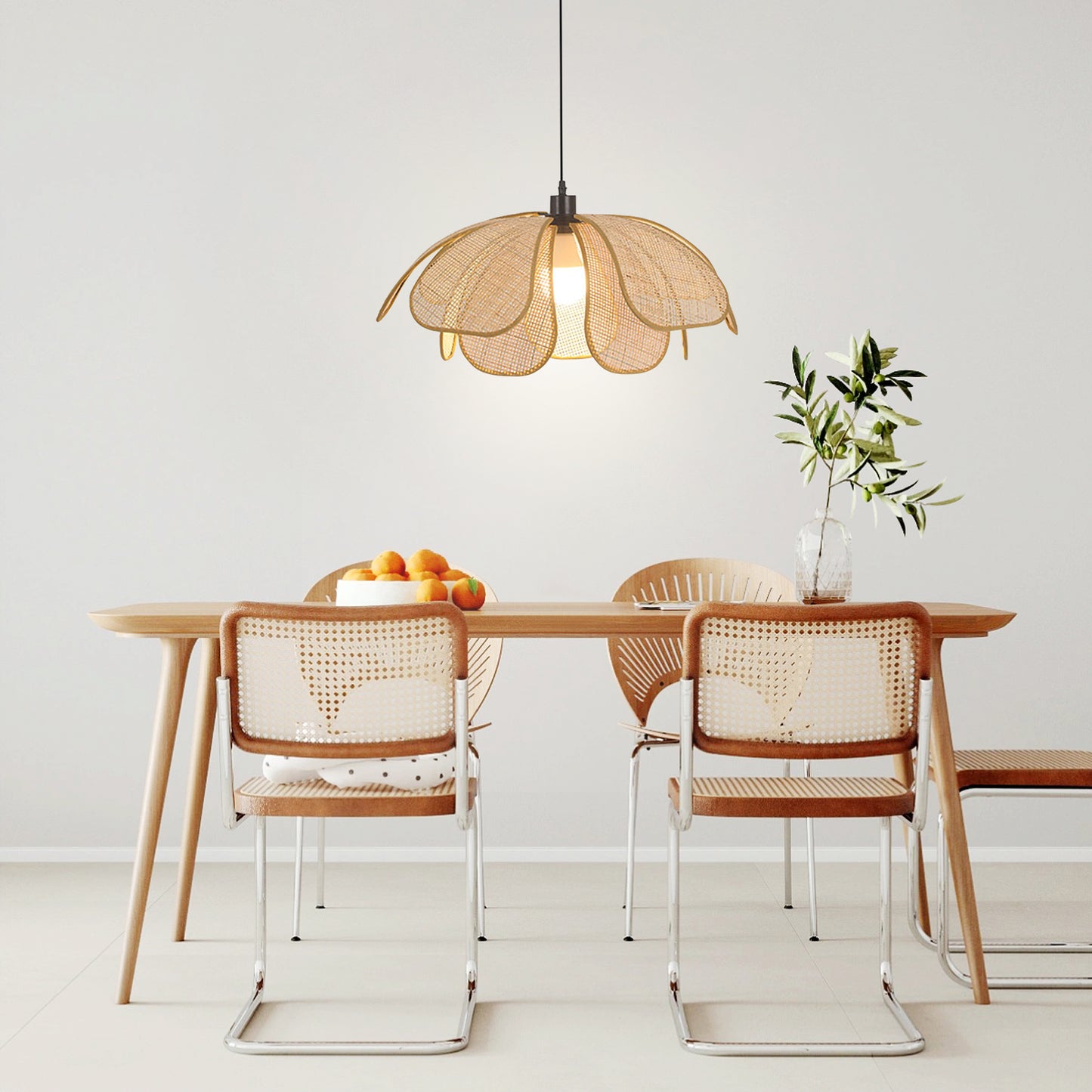 (Q)23.6 Inch Hand Woven Rattan Pendant Light, Bohemian Style Rattan Pendant Light, Suitable for Kitchen Island, Living Room, Bedroom