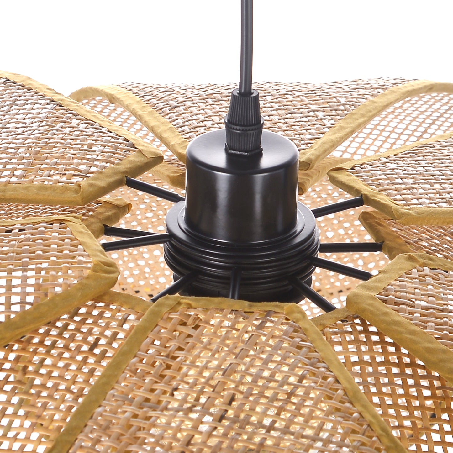(Q)23.6 Inch Hand Woven Rattan Pendant Light, Bohemian Style Rattan Pendant Light, Suitable for Kitchen Island, Living Room, Bedroom