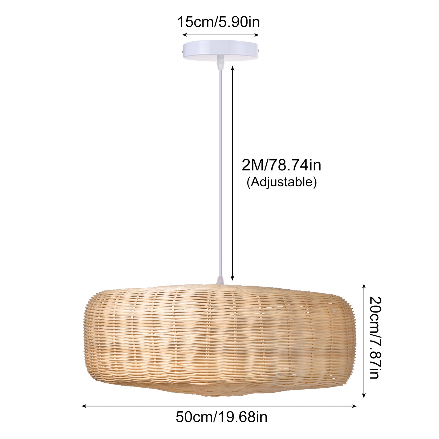 （Q)19.68 Inch Rattan Pendant Light, Bohemian Nest Shaped Lampshade Rattan Pendant Light, Suitable for Bedrooms, Living Rooms, Kitchens, Islands