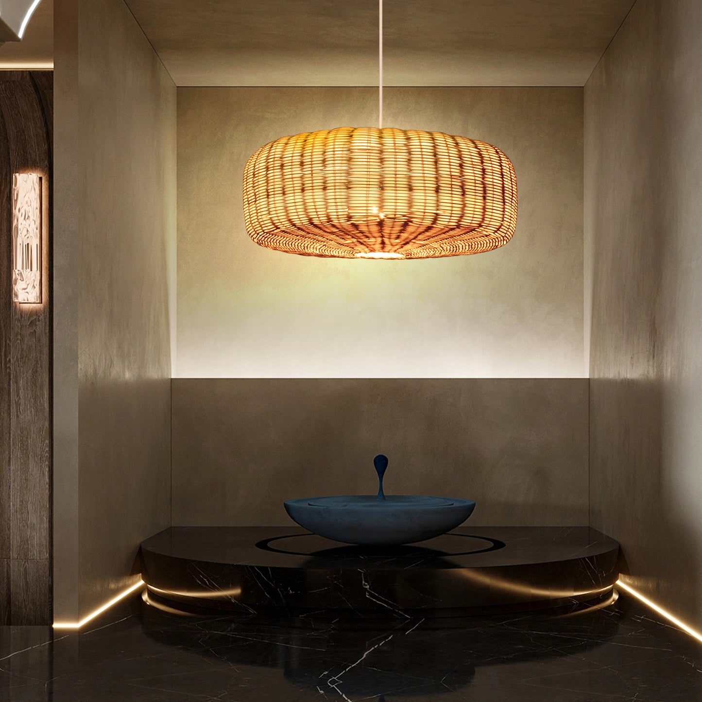 （Q)19.68 Inch Rattan Pendant Light, Bohemian Nest Shaped Lampshade Rattan Pendant Light, Suitable for Bedrooms, Living Rooms, Kitchens, Islands