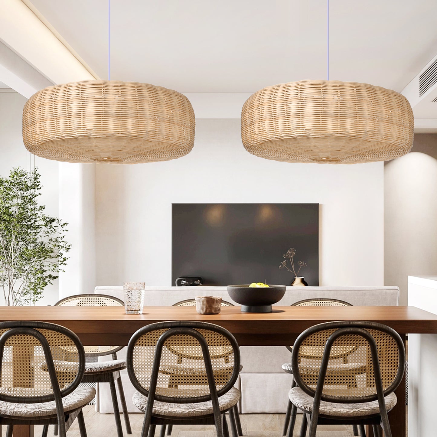 （Q)19.68 Inch Rattan Pendant Light, Bohemian Nest Shaped Lampshade Rattan Pendant Light, Suitable for Bedrooms, Living Rooms, Kitchens, Islands