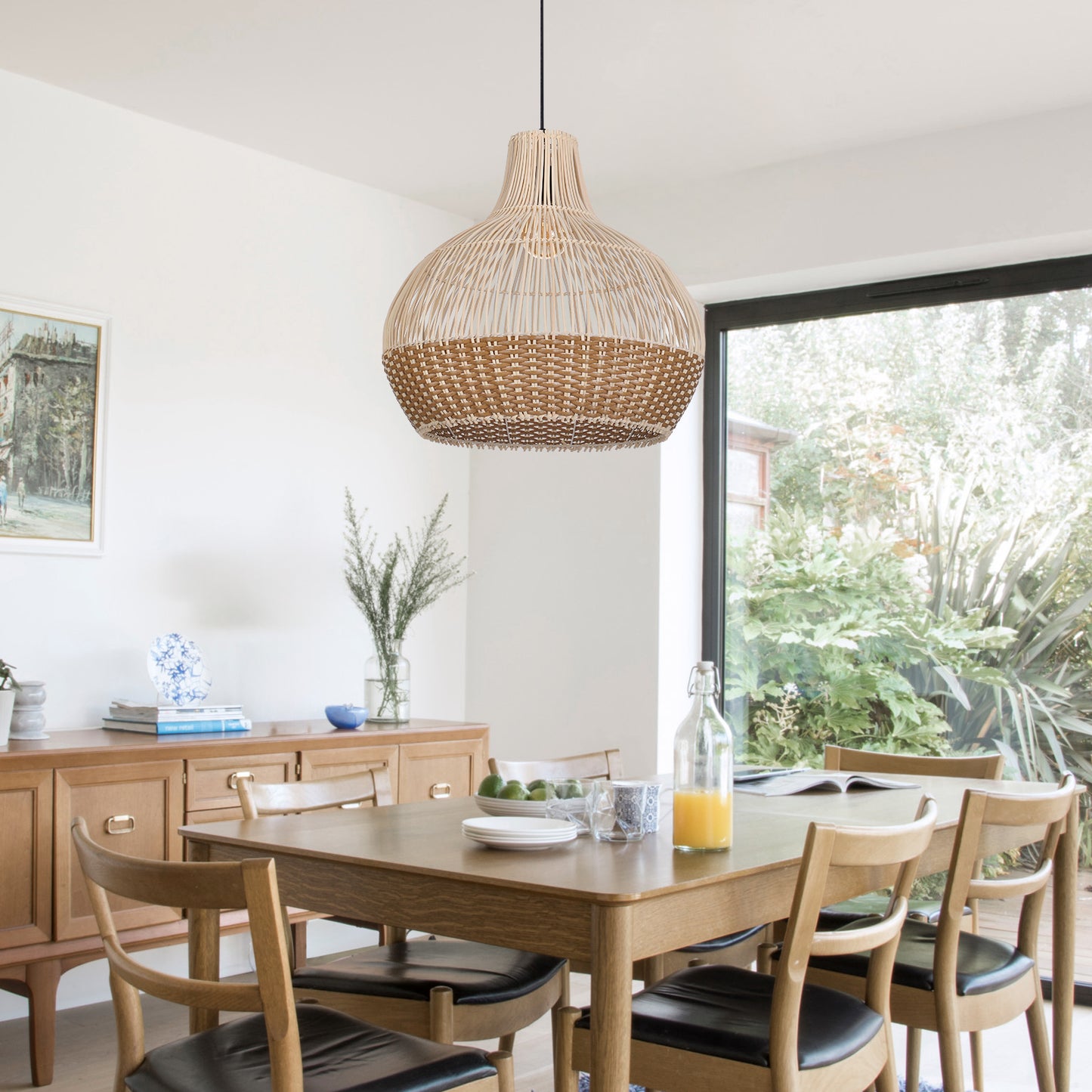 （Q）19.68 Inch Hand Woven Rattan Pendant Light, Modern Bohemian Style Rattan Pendant Light, Suitable For Various Bedrooms And Living Rooms