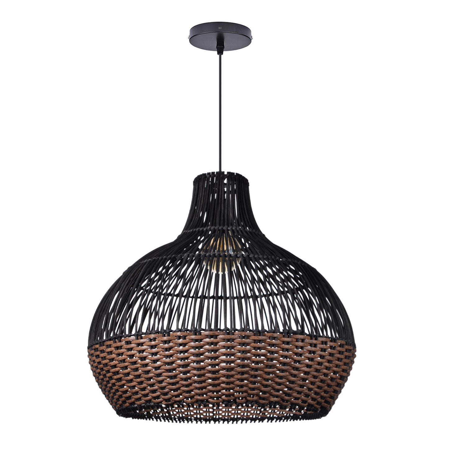 Arturesthome Rattan Pendant Light Fixtures Wicker Boho Black Basket Lighting Chandelier