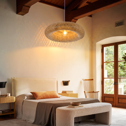 (Q) Handmade Rattan Pendant Light, Bohemian Style Rattan Pendant Light, Suitable For Bedrooms And Living Rooms