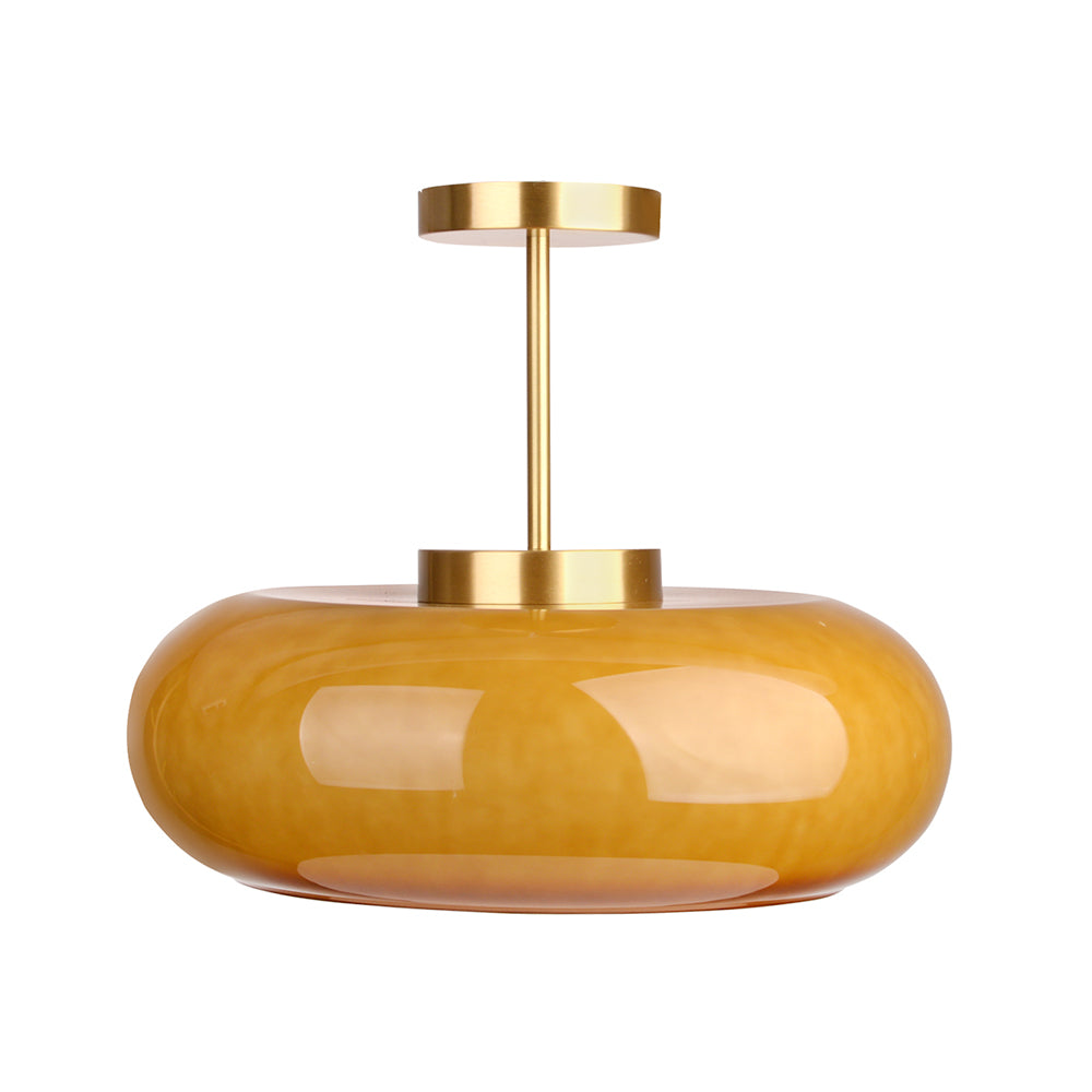 (M)Glass Pendant Lighting,Hanging Ceiling Light with Yellow Glass Shade for Kitchen Island or Entryway,Vintage Brass