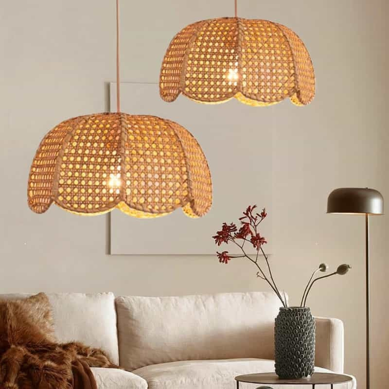 Handwoven Rattan Chandelier Flower Hollow Out Pendant Light