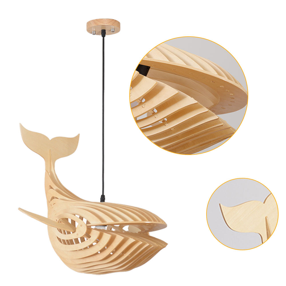 (M) Fish Natural Wood Pendant Light Hanging Chandelier Handmade for Kitchen Island Living Room Bedroom