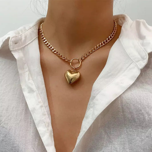 (Y)Fashionable big heart collarbone chain simple Harajuku style hip-hop circle peach heart collarbone chain female