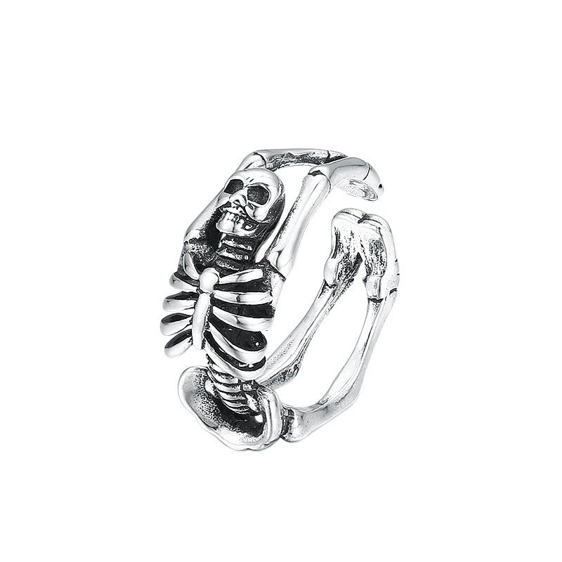 (Y)Rock punk skeleton open ring, men's exaggerated retro ring, exaggerated punk bracelet