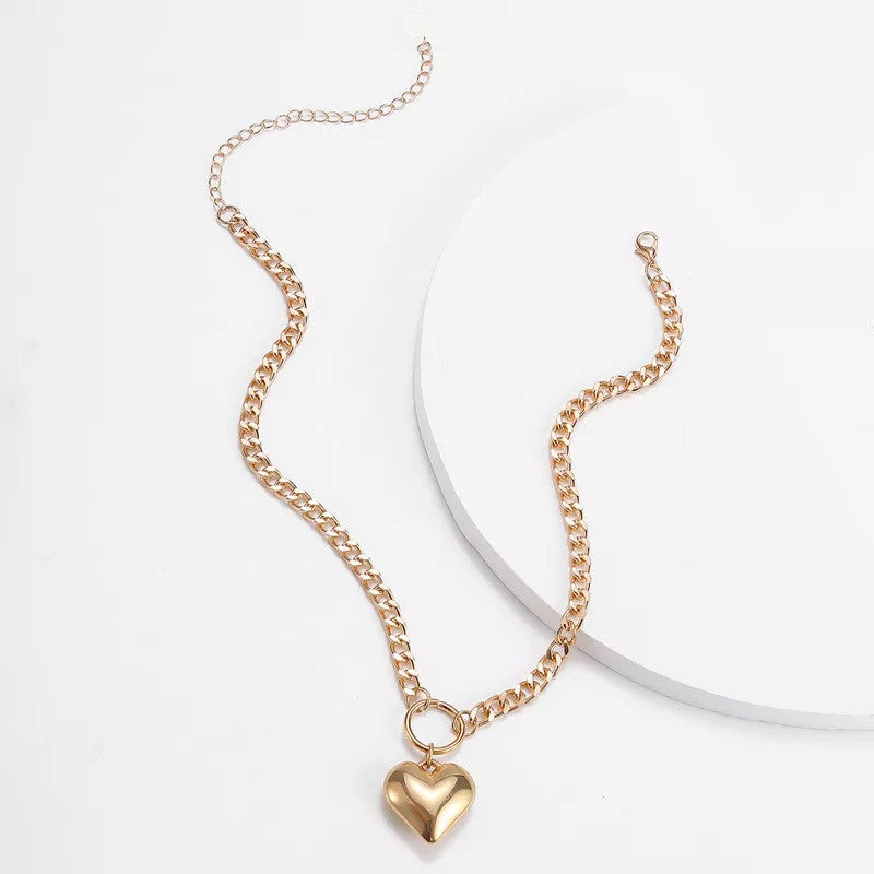 (Y)Fashionable big heart collarbone chain simple Harajuku style hip-hop circle peach heart collarbone chain female