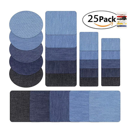 (Y)25 pack Iron on Patches Iron on Denim Patches Repair Kit for Clothes, Jeans, Jackets